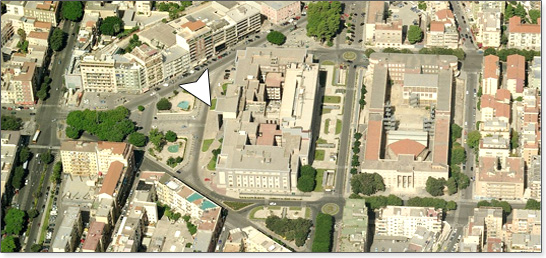 Foto aereografica del Palazzo di Giustizia di Cagliari ove è ubicata la Procura presso la Corte di Appello
